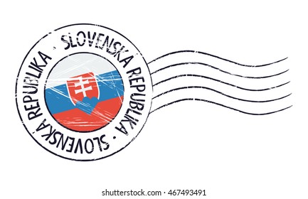 Slovakia grunge postal stamp and flag on white background