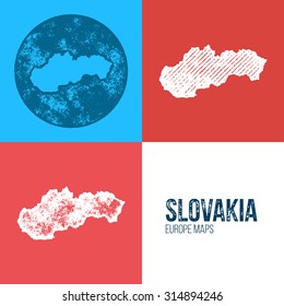 Slovakia Grunge Retro Map - Three silhouettes Slovakia maps with different unique letterpress vector textures - Infographic and geography resource