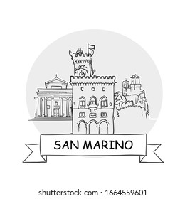 Slovakia Hand-Drawn Urban Vector Sign. Black Line Art Illustration with Ribbon and Title.
