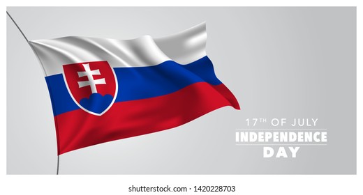 Slovakia happy independence day greeting card, banner, horizontal vector illustration. Slovakian holiday 17th of July design element with waving flag as a symbol of independence 
