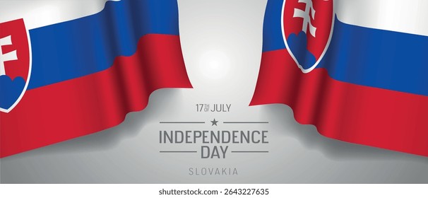Slovakia happy independence day greeting card, banner with template text vector illustration. Slovak memorial holiday 17th of July design element with 3D flag with stripes