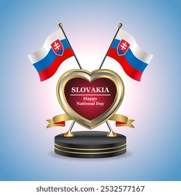 Slovakia Happy National Day small table flag with Golden Heart
