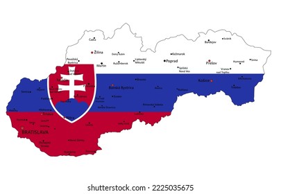 Slovakia highly detailed political map with national flag isolated on white background.