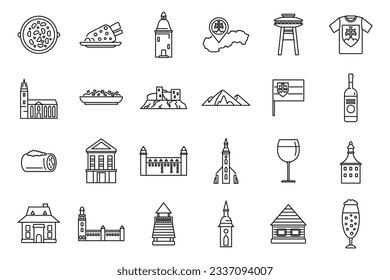 Slovakia icons set outline vector. City culture. Historic europe