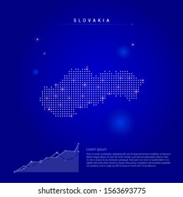 Slovakia illuminated map with glowing dots. Infographics elements. Dark blue space background. Vector illustration. Growing chart, lorem ipsum text.