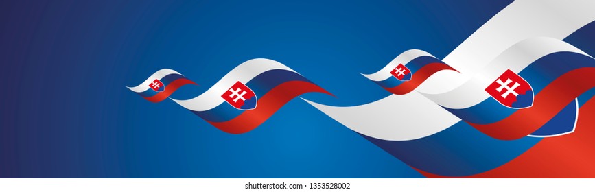 Slovakia Independence Day waving flags two fold blue landscape background