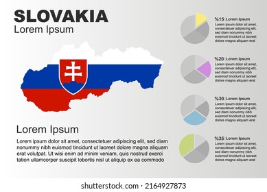 Eslovaquia infografía general uso plantilla vectorial con gráfico circular, copia de la idea de estadísticas del espacio, mapa de país de Eslovaquia con gráfico, idea de presentación, gráfico de área en blanco para datos, fondo gris