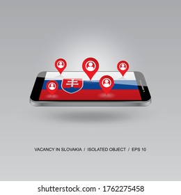 SLOVAKIA job search icon on national flag. 3d image of telephone. Design for banners, posters, sites, advertising. Vector illustration.