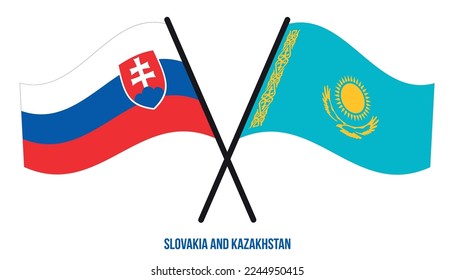 Slovakia and Kazakhstan Flags Crossed And Waving Flat Style. Official Proportion. Correct Colors.