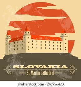 Slovakia landmarks. Retro styled image. Vector illustration