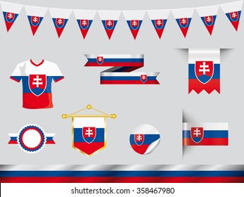 logo de Eslovaquia en diseño de bandera con botón, icono, camiseta de fútbol, cintas