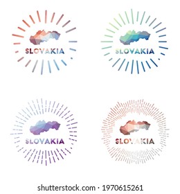 Slovakia low poly sunburst set. Logo of country in geometric polygonal style. Vector illustration.
