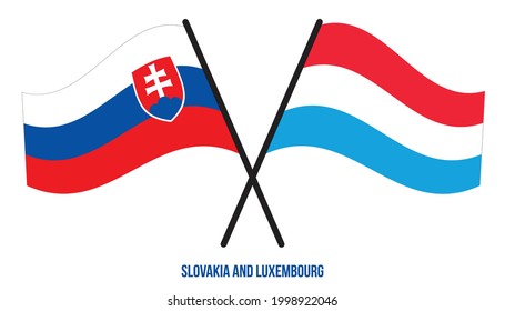 Slovakia and Luxembourg Flags Crossed And Waving Flat Style. Official Proportion. Correct Colors.