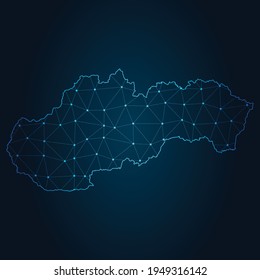 mapa de eslovaquia Mapa Resumen de la línea de purga y las escalas de puntos en el fondo oscuro. Línea de red poligonal de malla 3D del marco de cables.