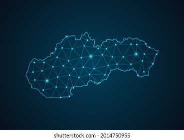 Slovakia map Abstract mash line and point scales on dark background. Wire Frame 3D mesh polygonal network line. Network line, design sphere, dot and structure vector.
