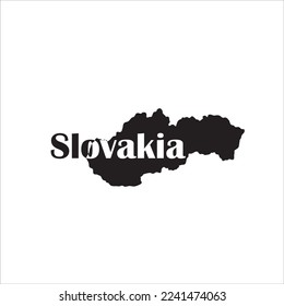 Mapa de Eslovaquia y diseño de letras negras sobre fondo blanco
