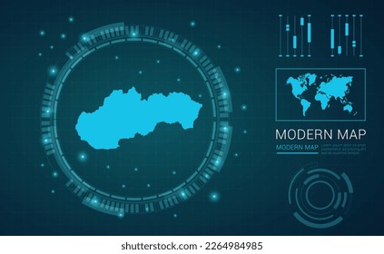 Mapa eslovaco del marco digital azul Futuritic Sci Fi Modern User vector HUD, GUI, interfaz de interfaz de usuario.