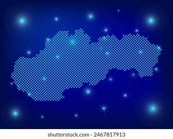 Slovakia map in blue. Dotted map. Dots  Slovak Republic map with spotlights on dark blue background.  Global social network.  Blue futuristic background with Dotted map . EPS10