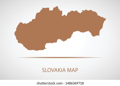 Slovakia map, brown color and country name. Map of Europe. Vector map on gray background. Symbol for your web site design map logo. app, ui, Travel vector eps10, concept Illustration.