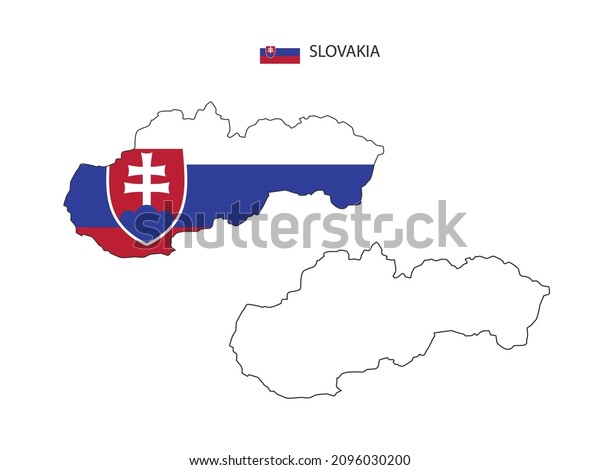 Slovakia\
map city vector divided by outline simplicity style. Have 2\
versions, black thin line version and color of country flag\
version. Both map were on the white\
background.