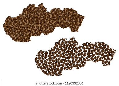 Slovakia -  map of coffee bean, Slovak Republic map made of coffee beans,