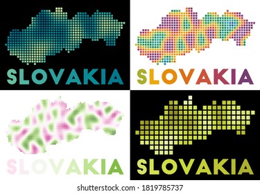 Slovakia map. Collection of maps of Slovakia in dotted style. Borders of the country filled with rectangles for your design. Vector illustration.