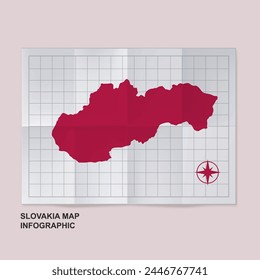 Slovakia map country in folded grid paper