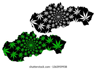 Slovakia - map is designed cannabis leaf green and black, Slovak Republic map made of marijuana (marihuana,THC) foliage,
