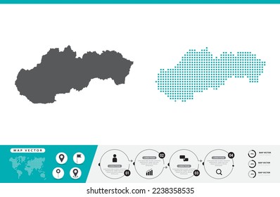 Mapa eslovaco de puntos grises y verdes para presentación. Establece el concepto creativo de un par de píxeles para infografía.