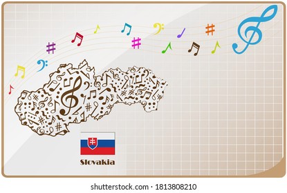Slovakia map flag made from music notes. 