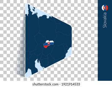 Mapa y bandera de Eslovaquia sobre fondo transparente. Destacó a Eslovaquia en el mapa del vector azul.