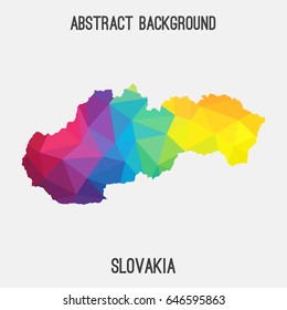 Slovakia map in geometric polygonal,mosaic style in rainbow colors.Abstract tessellation,modern design background,low poly. Vector illustration.