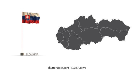 Mapa de Eslovaquia. mapa vectorial de país gris e ilustración 3d del indicador.