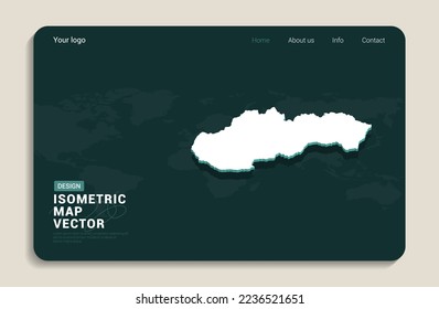 Eslovaquia mapea el fondo verde con vector isométrico. Plantilla de diseño de banners Web.