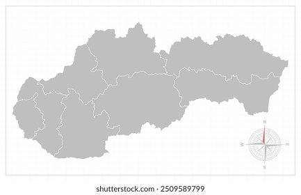 Mapa da Eslováquia com estilo cinza e elemento compas.