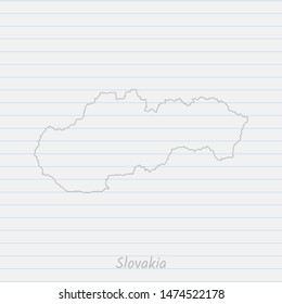 Slovakia map hand drawn gray outline on notebook background. Vector Illustration EPS10.