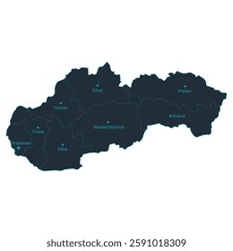 Slovakia map high detailed with administrative divide by state, capital cities names, outline simplicity style. Vector illustration EPS10.