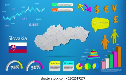 Slovakia map info graphics - charts, symbols, elements and icons collection. Detailed Slovakia map with High quality business infographic elements.