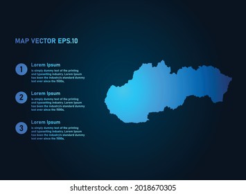 Mapa de Eslovaquia, estilo infográfico , sobre fondo oscuro con Map World. Malla 3D del marco de cables, mapa 3D,