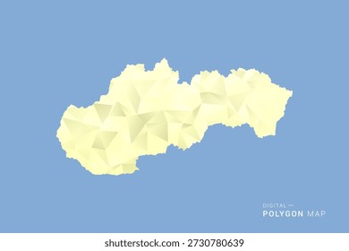 Eslovaquia Mapa en estilo de Vector de polígono de polietileno bajo, ilustración de forma geométrica con tonos amarillos suaves sobre fondo azul, silueta limpia para infografía.