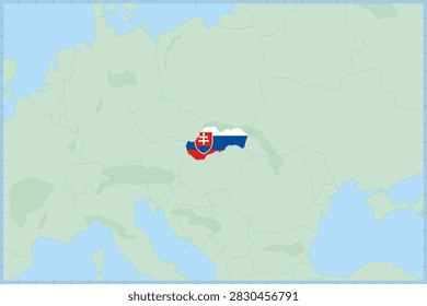 Slovakia Map with National Flag Overlay. Map showing neighboring countries and coastlines.
