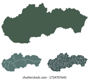 Slovakia map outline vector with administrative borders, regions, municipalities, departments in black white colors. Infographic design template map.