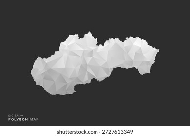 Slovakia Map - Polygon style vector illustration in black, gray and white low poly geometric design, minimal silhouette, isolated for infographic.