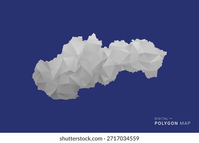 Karte von Slowakei - Polygon Weiß und Schwarz Karte Stil Vektorgrafik, Low Poly Geometrisches Design, einzeln auf blauem Hintergrund.
