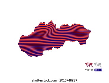 Slovakia map red and blue of abstract with dynamic waves vector.