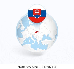 Slovakia Map with Round Slovakia Flag Pin Pointer on Circular Globe. Vector map icon.