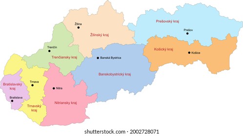 Slovakia Map Showing Regions Main Cities Stock Vector (Royalty Free ...