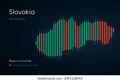 Slovakia map is shown in a chart with bars and lines. Japanese candlestick chart Series	