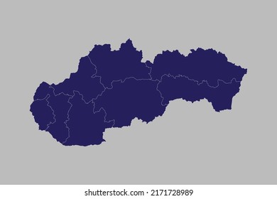 Slovakia map vector, blue color, Isolated on gray background