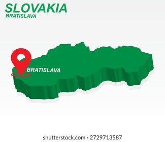 Slowakei Karte Vektor, Bratislava Hauptstadt Marker auf Grün 3D Country Shape, Slowakei Infografik Design, bearbeitbare Zielzeiger Slowakei Geografie
